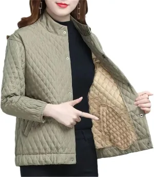 Zadaos Women Relaxed Light Thin Cotton-Padded Clothes Coat Stand Collar Jacket Keep Warm Outerwear