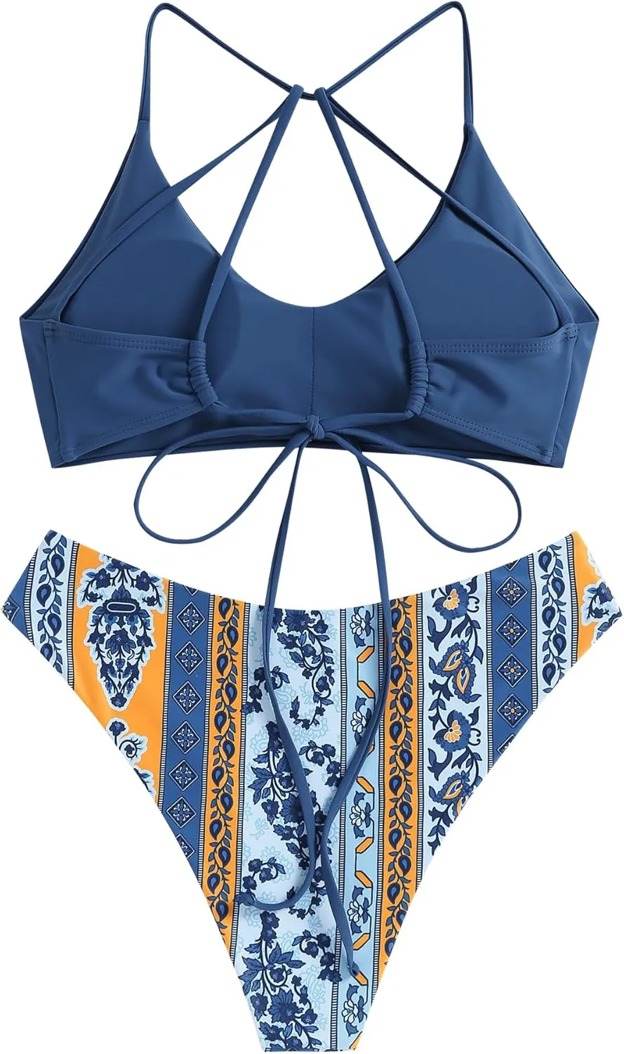 ZAFUL Women's Two-Piece Scoop Neck Bikini Crop Top Criss Cross Push Up Bikini Set Tanks Top Bathing Suit