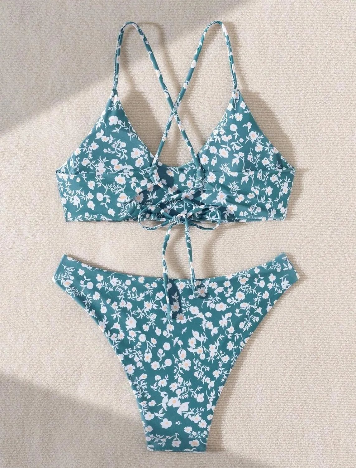 ZAFUL Women's Two-Piece Scoop Neck Bikini Crop Top Criss Cross Push Up Bikini Set Tanks Top Bathing Suit