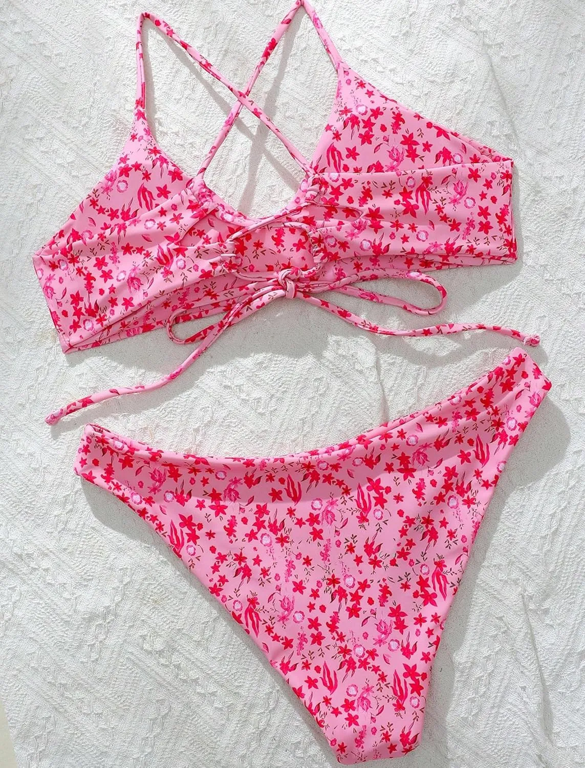 ZAFUL Women's Two-Piece Scoop Neck Bikini Crop Top Criss Cross Push Up Bikini Set Tanks Top Bathing Suit