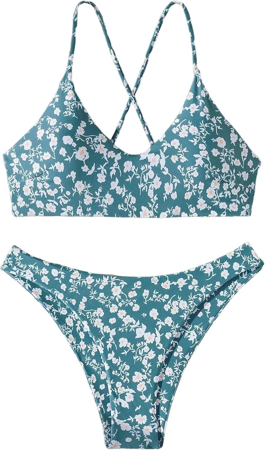 ZAFUL Women's Two-Piece Scoop Neck Bikini Crop Top Criss Cross Push Up Bikini Set Tanks Top Bathing Suit