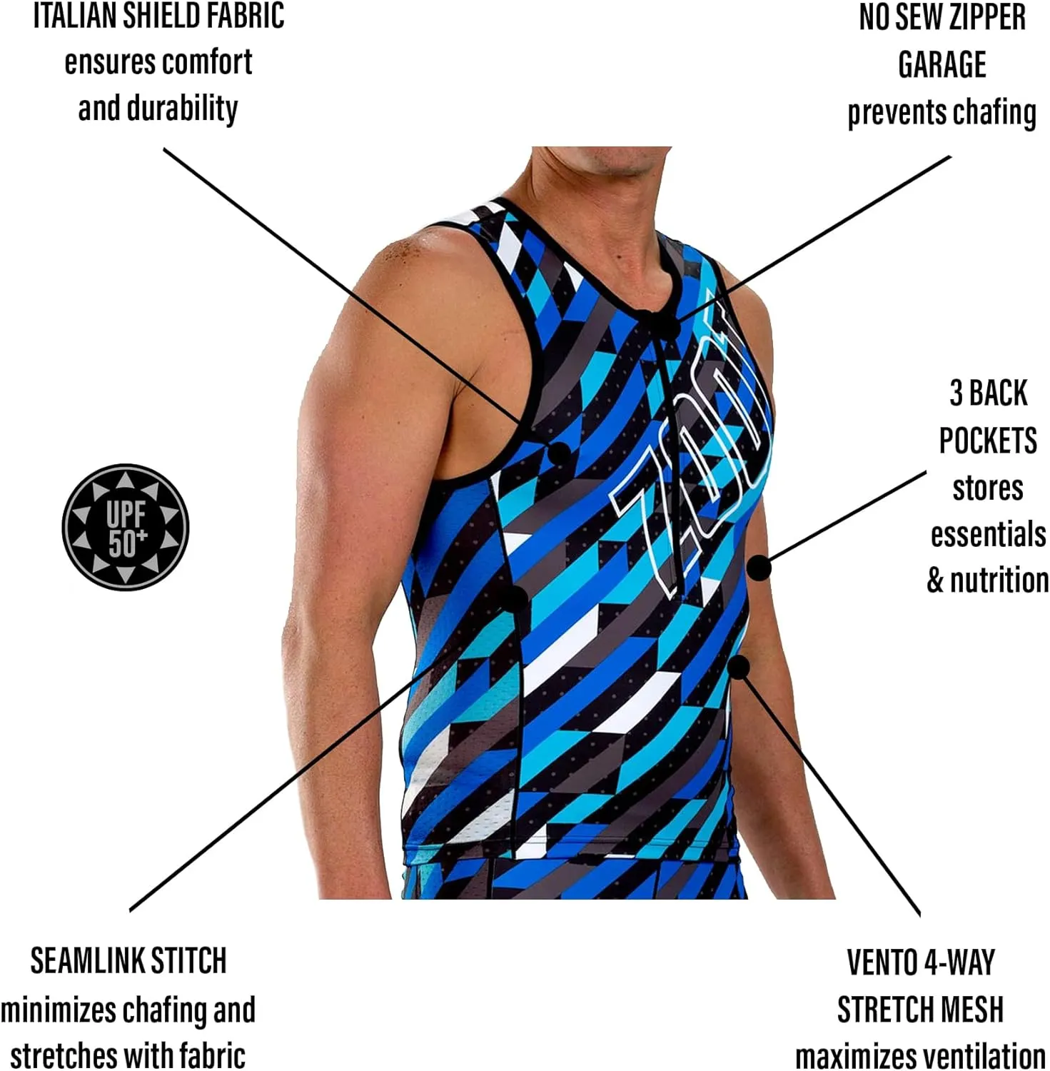 Zoot Mens LTD Triathlon Tank Top, Compression Tri Top for Endurance Race & Training, with Pockets & UPF 50  Primo Fabric